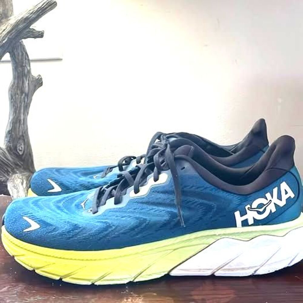 HOKA Arahi 6 Blue/Green/White/Black Low Top Lace-Up Running Shoes 1123194 Sz 13W